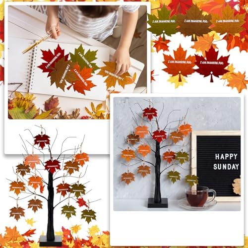 Briwooody 24” Thanksgiving Tree with I am Thankful for Leaves Kit Seasonal Holiday Decoration with Writing Pen Hemp Rope DIY Fall Decorations for Autumn Desktop Thanksgiving Party Gift - Image 6