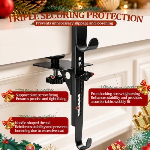 6Pcs Christmas Fireplace Stocking and Garland Hanger Fits 0.87-4.1" Mantle - Image 5