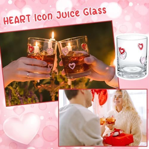 Skylety 2 Pcs Heart Icons Juice Glasses Love Drinking Cups 13.5 oz Old Fashioned Whiskey Cocktail Coffee Mugs for Mother's Day Party Gift Decor - Image 5