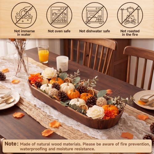 Gisafai 6 Pcs Large Wood Dough Bowl Long Fall Serving Trays Tabletop - Image 4