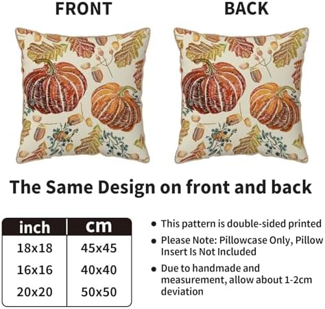 Fall Velvet Pillow Covers 20x20 Set of 2, Burnt Orange Cream Pumpkin Autumn Leaf Vintage Harvest Thanksgiving Seasonal Print Decorative Throw Pillowcases Farmhouse Cushion Cases Couch Sofa Bed Decor - Image 4