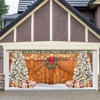 Whaline Rustic Christmas Garage Door Cover 7 x 16 Ft Wood Texture Board Door Cover Extra Large Yard Sign for Xmas Indoor Outdoor House Wall Party Decor - Image 4