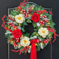 Christmas Wreaths for Front Door 24 Inch Prelit Holiday Wreath with Red Roses, White Peonies, Red Berries, Greenery & Velvet Bow Christmas Door Wreath Indoor Outdoor by SoomeirWreath