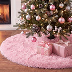 Pink Faux Fur Christmas Tree Skirt 60 Inch Plush Tree Skirt - Image 3