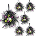 6 Pcs Small Halloween Hanging Wreaths with Black Fern Foliage Purple Glitter Balls Lime Green Berry Clusters Purple Flowers Black Sheer Bow Gothic Mini Cabinet Wreath for Home Kitchen Halloween Party by Unknown