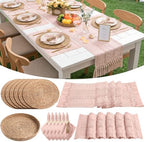 6 Sets Dining Table Decoration Boho Placemat, Pink, 12x72 by Gandeer