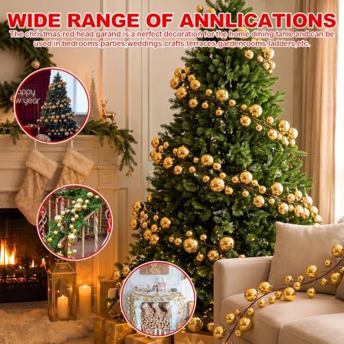 2 Pcs 15 ft Christmas Ball Ornament Garland, Gold - Image 3