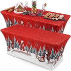 Oudain 2 Pcs Christmas Tablecloth 6 ft Snowman Red Table Cover - Image 6