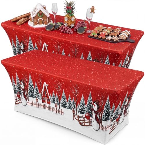 Oudain 2 Pcs Christmas Tablecloth 6 ft Snowman Red Table Cover - Image 6