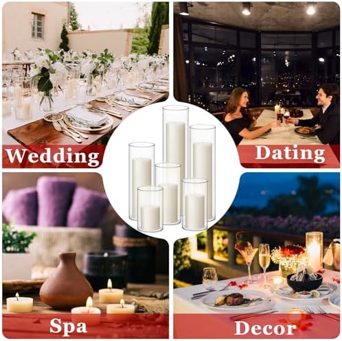 Shihanee 6 Glass Cylinder Vase Pillar Candle,Ivory，Clear,Set of 60 - Image 7