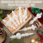 Mifoci 8 Pcs 6 Inch Mercury Glass Finial Christmas Ornaments,White - Image 3