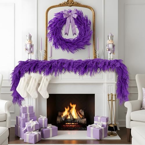N&T NIETING Christmas Garland Norfolk Pine Garland Real Touch Artificial Christmas Purple Xmas Garland for Mantle, Table Holiday Fireplace Staircase Indoor Outdoor Christmas Decorations (9 FT) - Image 2