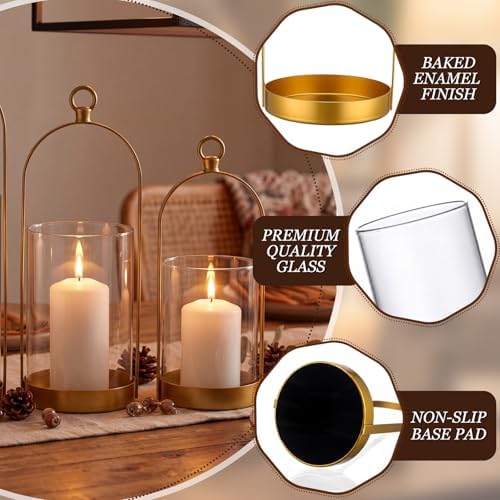 3 Pcs Glass Hurricane Candle Holders, Candle Lantern, 3 Sizes, Gold - Image 3