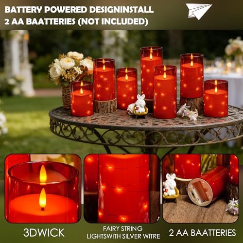 kakoya Flameless LED Candles with Timer 12 Pc Flickering Flameless Candles for Romantic Ambiance and Home Decoration Stable Acrylic Shell,with Embedded Star String，Battery Operated Candles(Red) - Image 4