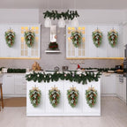 22" Christmas Wreaths for Front Door 4 PCS Christmas Teardrop Swag Artificial Winter Wreath with Red White Berry Pine Cone Eucalyptus for Front Door Indoor Outdoor Wall Hanging Wreaths Decor - Image 6