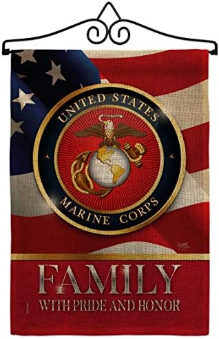 US Marine Family Honor Burlap Garden Flag - Set Wall Hanger Armed Forces Corps USMC Semper Fi United State American Military Veteran Retire Official - House Yard Gift Double-Sided 13 X 18.5 by Breeze+Decor