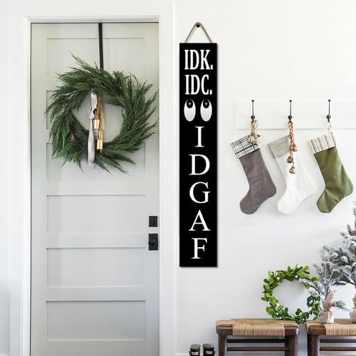 Black IDK. IDC. IDGAF Porch Board 8x48inch Rustic Funny Welcome Standing Sign for Front Door Porch, Farmhouse Vertical Yard Outdoor Decorations - Image 2