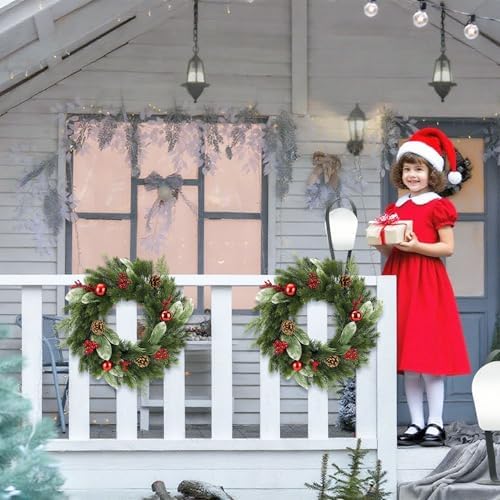 Artificial Christmas Wreath with Balls, 16" Christmas Wreath for Front Door with Pine Cones Red Berries and Eucalyptus Leaves Christmas Decorations, Wall Porch Indoor Outdoor Winter Decor(Red) - Image 7