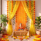 Irenare Indian Pooja Backdrop Ganesh Decoration, Yellow and Orange, Indian - Image 6