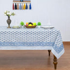 Home Spun & Crafts 110x110 Inches Square Hand Block Print Tablecloth, 100% Cotton, Blue White Floral Table Cloths Washable, Traditional Indian for Dining Outdoor Thanksgiving Halloween Christmas - Image 2