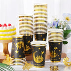 Domensi 100 Pack Eid Mubarak Paper Cups Gold Foil Disposable, Black - Image 3