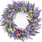 20" Lavender Wreath with LED Lights & Butterflies, Front Door Decor by JusdreenArtificialFlowers