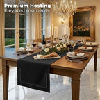 Signature Linen™ by D'Moksha, Black Table Runner 72 Inches Long, 100% Pure Linen, Hemstitch, 14 x 72 Inch Table Runner for Dresser, Dining- Fall, Weddings, Outdoor Hosting - Image 3