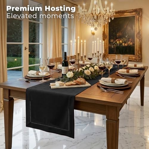 Signature Linen™ by D'Moksha, Black Table Runner 72 Inches Long, 100% Pure Linen, Hemstitch, 14 x 72 Inch Table Runner for Dresser, Dining- Fall, Weddings, Outdoor Hosting - Image 3