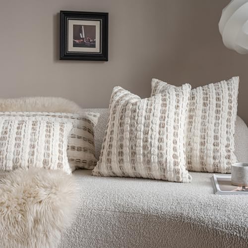 Caflife Beige Striped Chenille Boho Throw Pillow Covers 22x2 Inch Set of 2 - Image 6