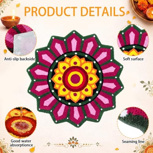 Frienda 24 Inch Rangoli Doormat Indian Pooja Decorations for Home, Lotus - Image 4