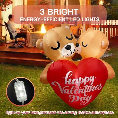 Valentines Inflatables Outdoor 4FT Valentines Day Inflatable Couple Bear with Love Heart Lighted Valentines Day Decoration for Outdoor Yard Garden - Image 5