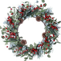 20 Inches Christmas Wreath Winter Wreaths Holiday Christmas Wreaths for Front Door Christmas Berry Wreath with Pine Needles Pine Cones Red Berries for Window Indoor Outdoor Winter Decorations by DIYFLORU