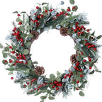 20 Inches Christmas Wreath Winter Wreaths Holiday Christmas Wreaths for Front Door Christmas Berry Wreath with Pine Needles Pine Cones Red Berries for Window Indoor Outdoor Winter Decorations by DIYFLORU