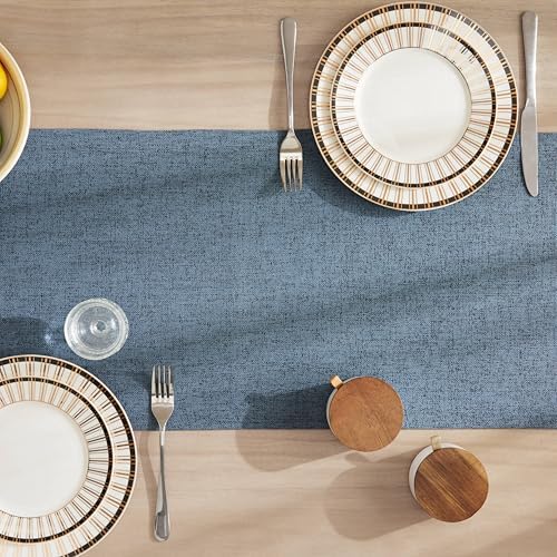ZeeMart Burlap Style Farmhouse Table Runner, 14x108 Inches Blue - Image 4