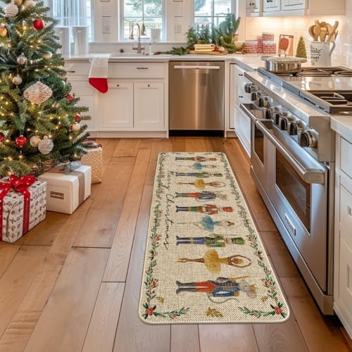 Artoid Mode Watercolor Nutcrackers Merry Christmas Welcome Decorative Doormat, Seasonal Winter Low-Profile Rug Switch Mat for Indoor Outdoor 24x59 Inch - Image 4