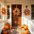 6 Pcs Small Fall Hanging Wreaths with Artificial Autumn Flowers Warm Orange Fall Foliage Wheat Spike Accents Rustic Burlap Ribbon Mini Cabinet Wreath for Farmhouse Thanksgiving Harvest Party Decor - Image 2