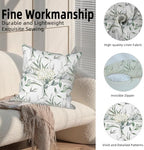 4 Pcs/Set Flowers Pillow Covers Summer White Floral Green Leaves Plants Watercolor Natural Scenery Linen Throw Pillow Covers for Outdoor Couch Sofa Farmhouse Bedroom Decor, 24"x24" - Image 2