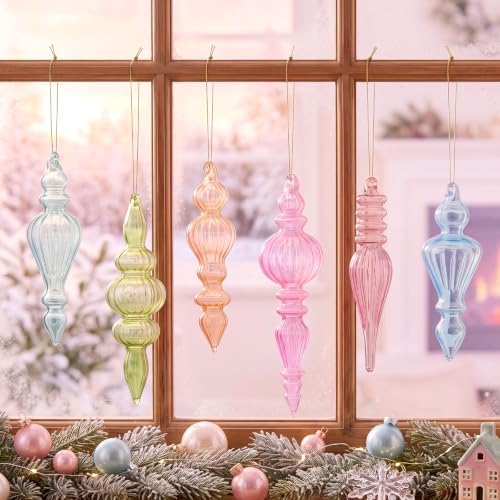 Soaoo 6 Pcs 6.3 in Pastel Candy Mercury Glass Finial Christmas Ornaments - Image 2