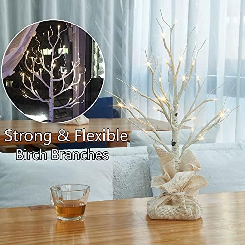 Fudios Lighted Birch Tree with Timer Battery Operated 18in Home Decor Tabletop, Pre lit Artificial Birch Trees with 24 LED for Wedding Christmas Party - Image 4