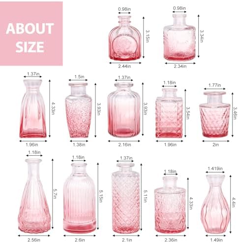 CUCUMI 12pcs Bud Vases for Centerpieces, Pink Glass Vase Set - Image 2