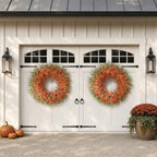 32" Large Artificial Eucalyptus Silk Flower Wreath for Outdoor(Fall Orange) - Image 2