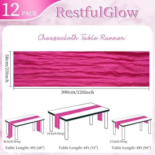 12 Pack Hot Pink Cheesecloth Table Runner 10Ft 23 x 120 Inch - Image 2