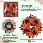 24in Fall Wreaths for Front Door Artificial Autumn Wreath - Image 5