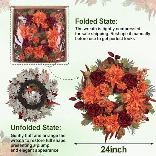 24in Fall Wreaths for Front Door Artificial Autumn Wreath - Image 5