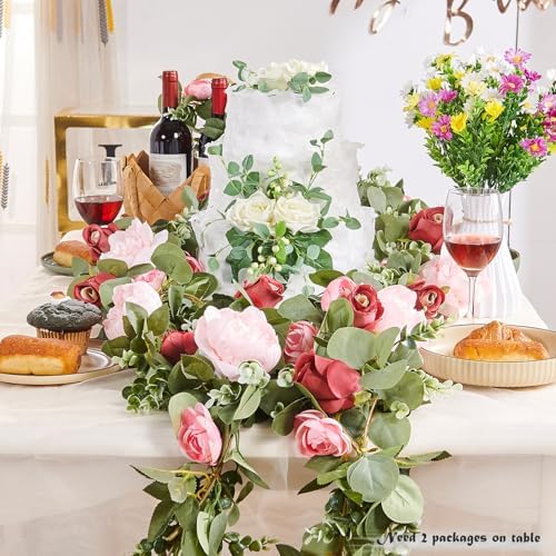 PONKING Artificial Flower Garland 5.4ft Floral Rose Vine Decor, Pink Flower - Image 3