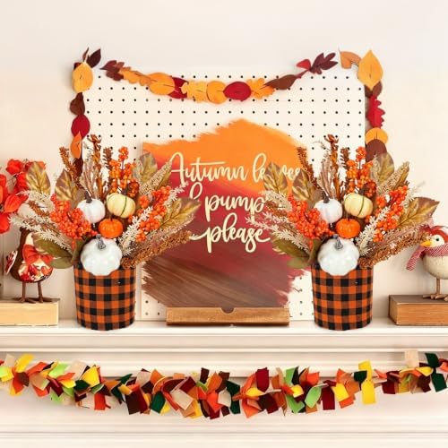 12.4" Fall Centerpieces for Tables 2PCS Thanksgiving Decor with Pumpkin - Image 5