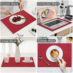 Homaxy PU Faux Leather Placemats for Dining Table, Set of 6, Red - Image 5