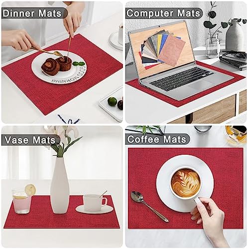 Homaxy PU Faux Leather Placemats for Dining Table, Set of 6, Red - Image 5