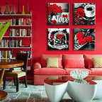 DJSYLIFE Black and White Canvas Wall Art Red Bathroom Accessories 12" x 12" - Image 3