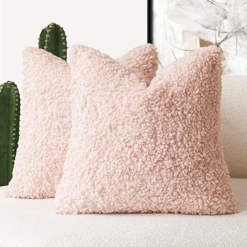 Foindtower Decorative Fuzzy Faux Fur Throw Pillow Covers 26x26 Light Pink by Foindtower